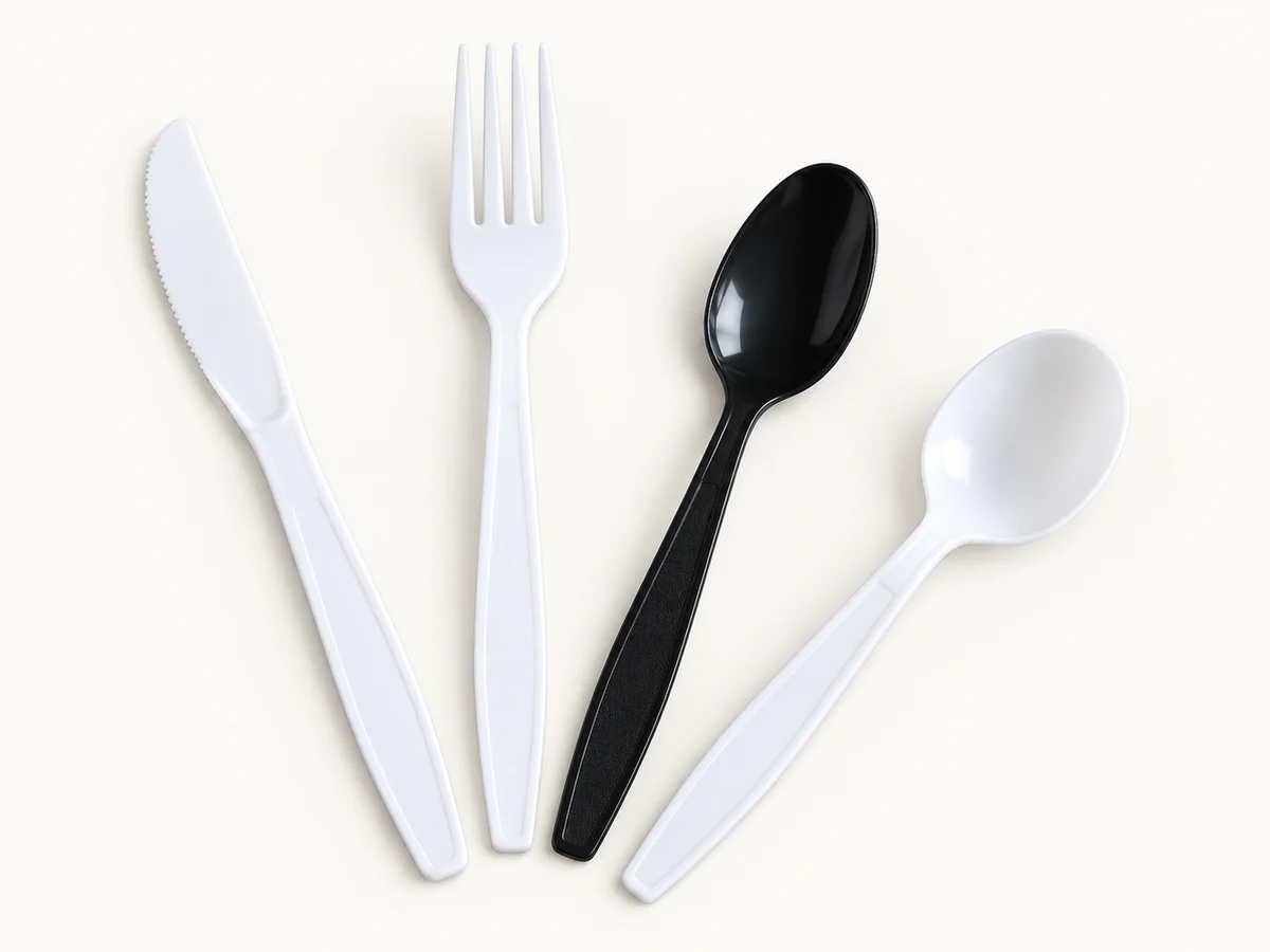 Black and white disposable cutlery