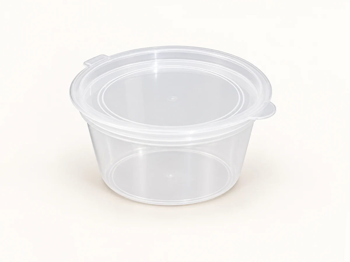 Round plastic food container with snap lid