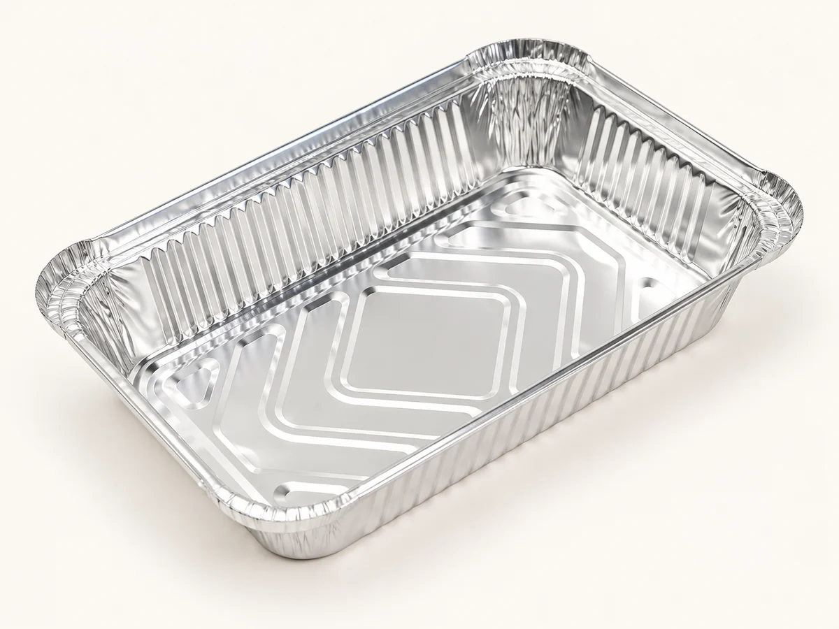 Shallow rectangular foil tray